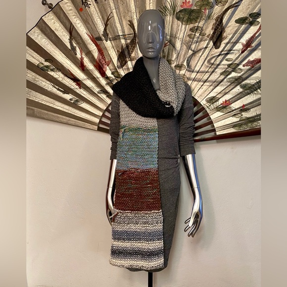 Hand Knit Chunky Scarf - Grey Tones - Picture 3 of 5